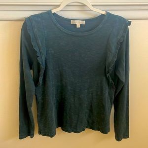 Indigo color washed ruffle sides 100% cotton Anthropologie top
